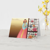 Carte femme portant un hanbok (Fleur jaune)