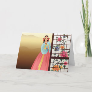 Carte femme portant un hanbok