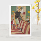 Carte Femme Rétro - Ne Cesse Jamais De Vacuumer, (Fleur jaune)