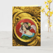 CARTE FEMME ROMANTIQUE AUX FLEURS ET COMBATTANTS DES GRI (Fleur jaune)