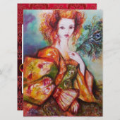 Carte FEMME ROMANTIQUE AVEC PÂTE DE PÂTE ÉCLAIRANTE, Rou (Devant / Derrière)