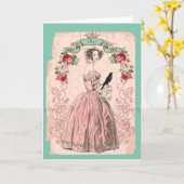 Carte Femme rose victorienne (Fleur jaune)