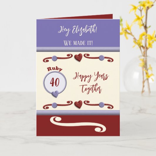 Carte Femme Ruby 40e anniversaire violet (Fleur jaune)