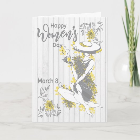 Carte Femme sophistiquée aux fleurs grises (Devant)