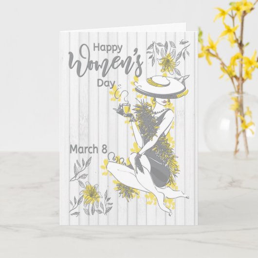 Carte Femme sophistiquée aux fleurs grises (Fleur jaune)