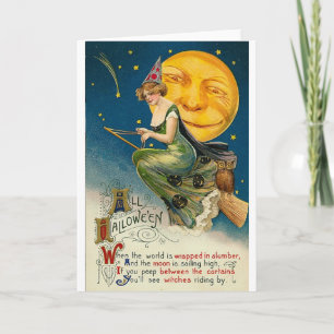 Carte Femme sur Broomstick Toute Halloween