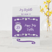 Carte Femme t'aime argent 25e anniversaire violet (Fleur jaune)