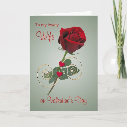 Carte Femme Valentine's Day Rose rouge et coeur (Devant)