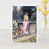 Carte Femme victorienne avec animaux de compagnie (Fleur jaune)