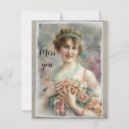 Carte Femme victorienne avec des roses à l'aquarelle (Devant)