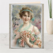 Carte Femme victorienne avec des roses sur fond aquarell (Devant)