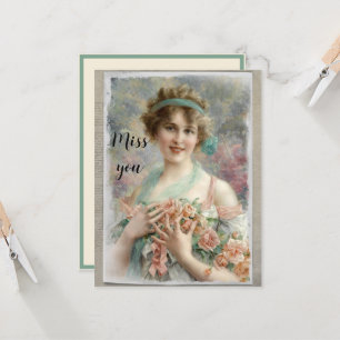 Carte Femme victorienne avec Rose sur aquarelle