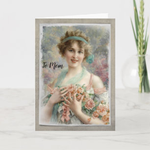 Carte Femme victorienne avec Rose sur aquarelle