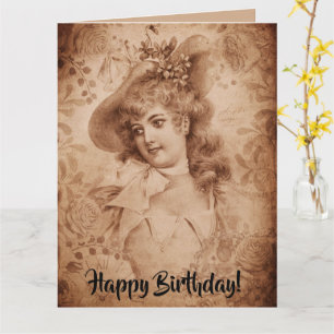 Carte Femme victorienne en Fleurs Casquettes Sepia Monoc