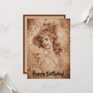 Carte Femme victorienne en Fleurs Casquettes Sepia Monoc