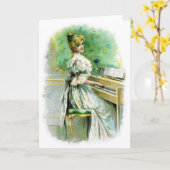 Carte Femme victorienne jouant du piano (Fleur jaune)