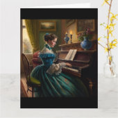 Carte Femme victorienne jouant du piano (Fleur jaune)