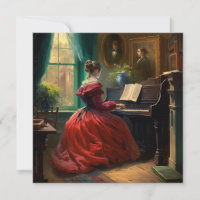 Femme victorienne jouant du piano, peinture à l'hu