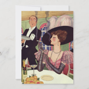 Carte Femme vintage Boire Champagne Fumer Cigarette