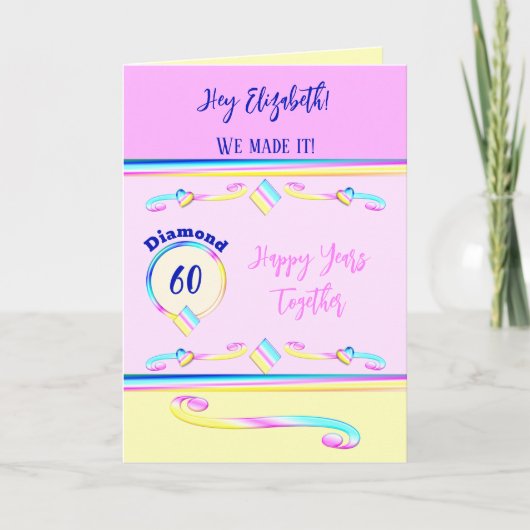 Carte Femme vous aime diamant 60e anniversaire bleu (Devant)