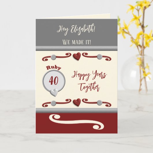 Carte Femme vous aime ruby 40e anniversaire gris (Fleur jaune)
