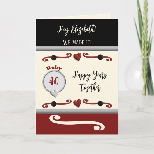 Carte Femme vous aime ruby 40e anniversaire noir (Devant)