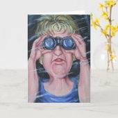 Carte Femmes amusantes avec des jumelles (Fleur jaune)