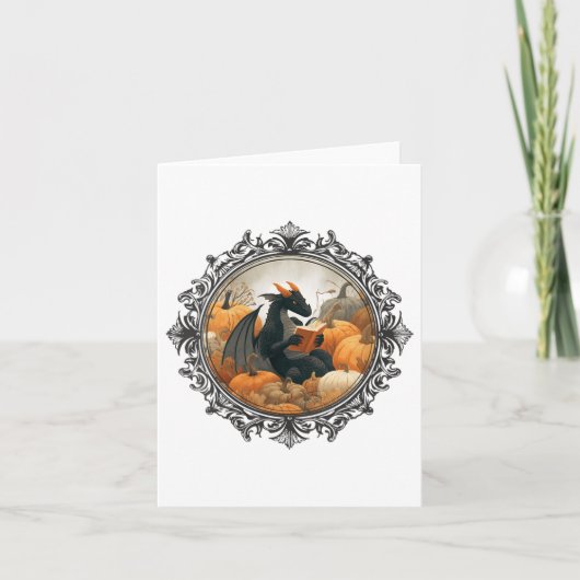 Carte Femmes Dragon Lecture Livres Avec Fall Pumpkin Fan (Devant)