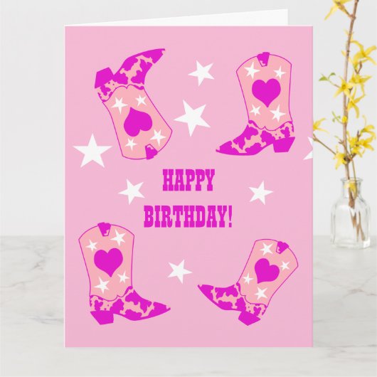 Carte Femmes modernes Cowgirl rose Bottes Occidentales A (Fleur jaune)