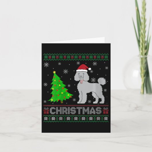 Carte Femmes Poodle Chien Xmas Arbre Éclairage Noël laid (Devant)
