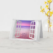 Carte fenêtre blanche avec coucher de soleil pour remerc (Fleur jaune)