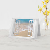 Carte fenêtre blanche avec océan mer anniversaire (Fleur jaune)