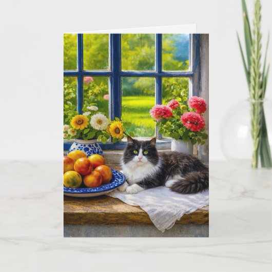 Carte Fenêtre ensoleillée, chat (Devant)