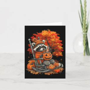 Carte Feral Girl Fall Raccoon Halloween Citrouille Racco