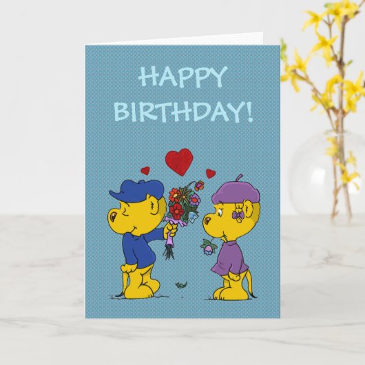 Carte Ferald et Sahsha Ferret Anniversaire (Fleur jaune)