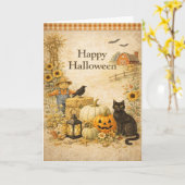 Carte Ferme Rouge Grange Halloween (Fleur jaune)