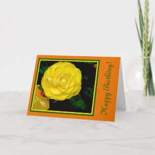 CARTE FERMETURE DE LA ROSE JAUNE/ANNIVERSAIRE HEUREUX/PE