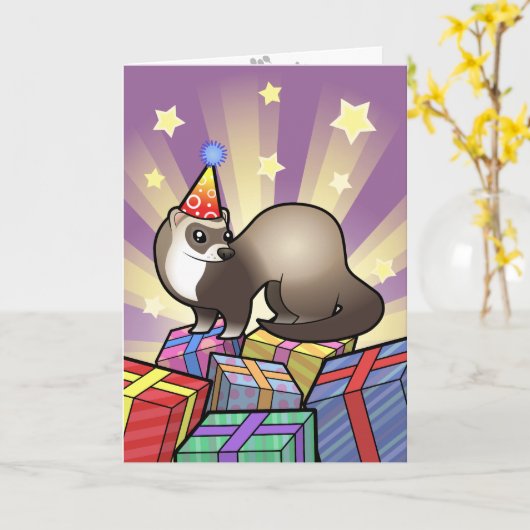 Carte Ferret d'anniversaire (Fleur jaune)