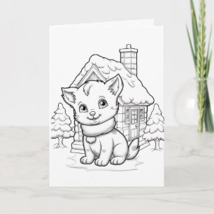 Carte Festif chats enfants coloriage