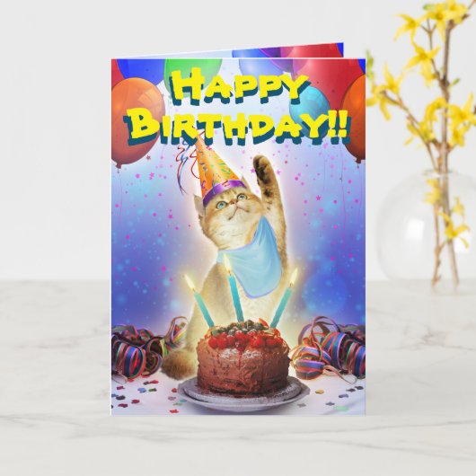 Carte Festif d'or mignon Anniversaire Kitty (Fleur jaune)