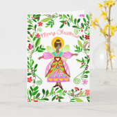 Carte Festif Folk Angel Africain-Américain Noël (Fleur jaune)