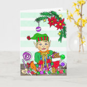 Carte Festif Joyeux elfe de Noël (Fleur jaune)