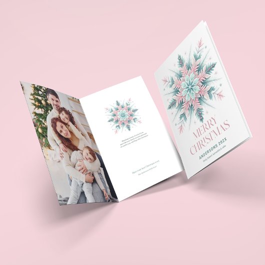 Carte Festif Pastel Mint & Pink Christmas Snowflake