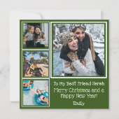 Carte Festif Vert blanc photo meilleur ami Noël (Devant)