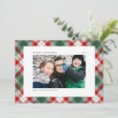 Carte Festif Vert Plaid Motif Joyeux Noël Photo (Debout devant)