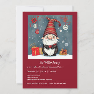Carte Festin de Noël cosy gnome en déguisement