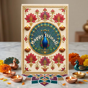 Carte Festival de Deepavali de Diya d'or de Lotus Rose P