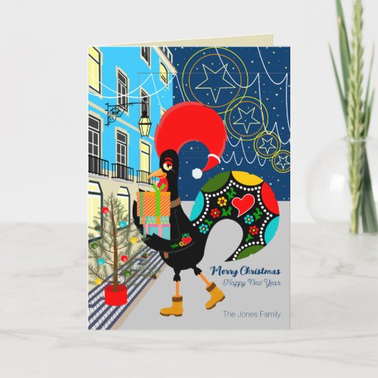 Carte Festivals de Noël avec le coq portugais (Devant)