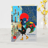 Carte Festivals de Noël avec le coq portugais (Fleur jaune)