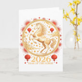 Carte Festive 2026 Year Of The Horse Lunar Girl Zodiac C (Fleur jaune)